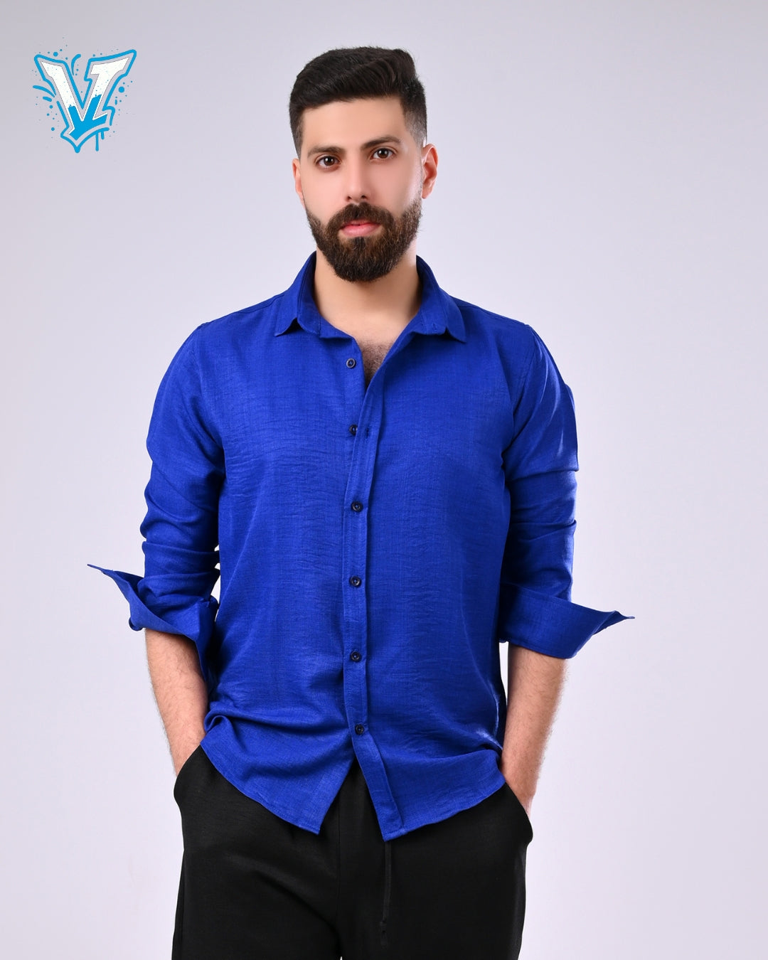 Men's Blue Linen Shirt Premium Spanish Fabric
